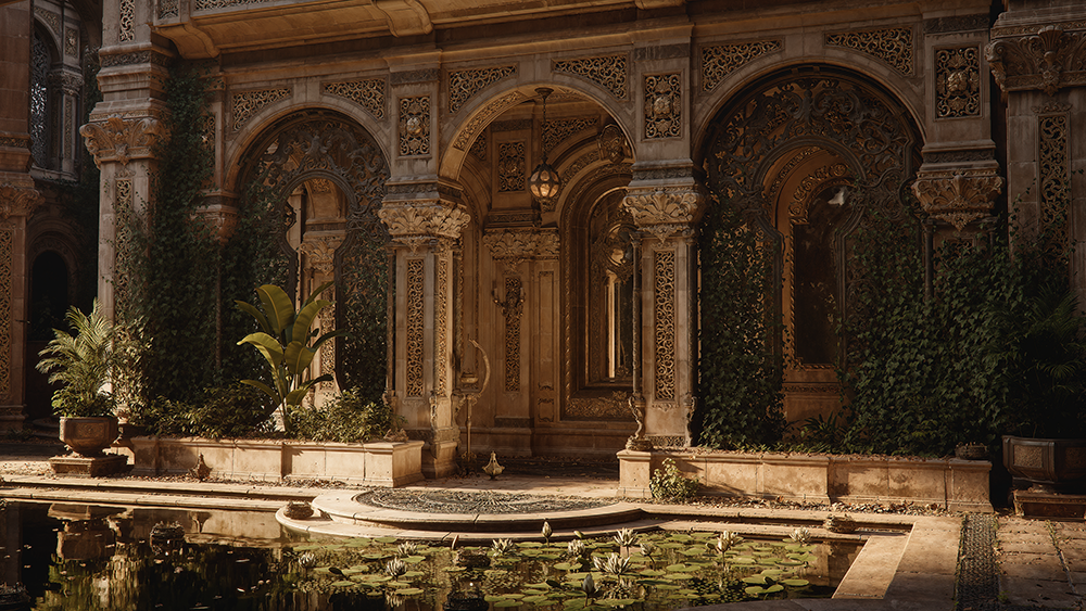 Rendu RTX Neural - Scène de palais en haute fidélité
