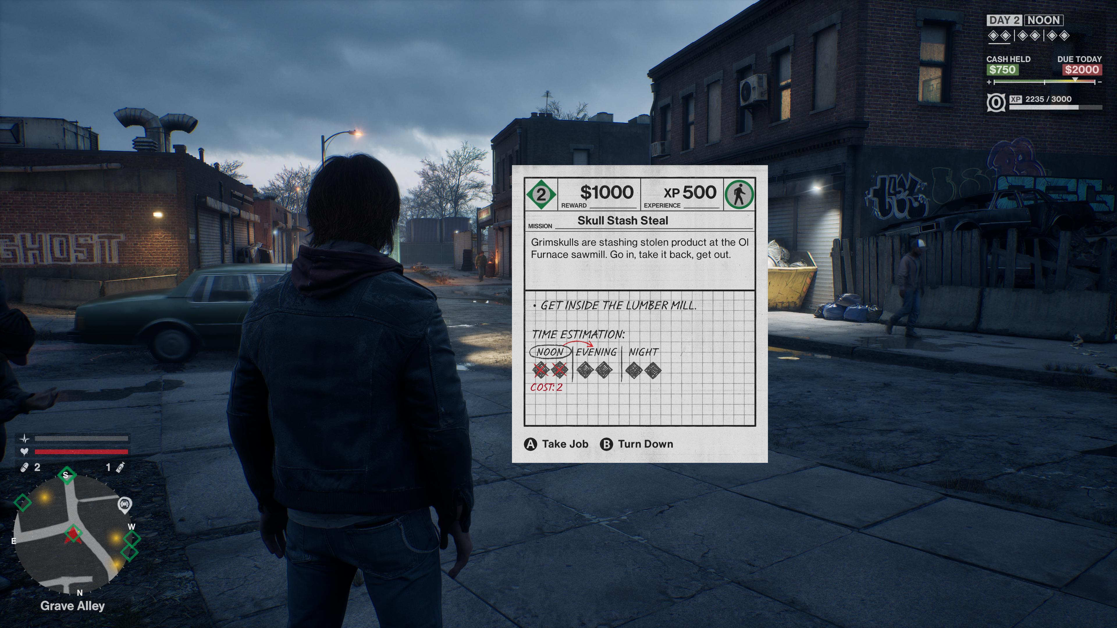 Interface de mission Skull Stash Steal avec Points d'Action