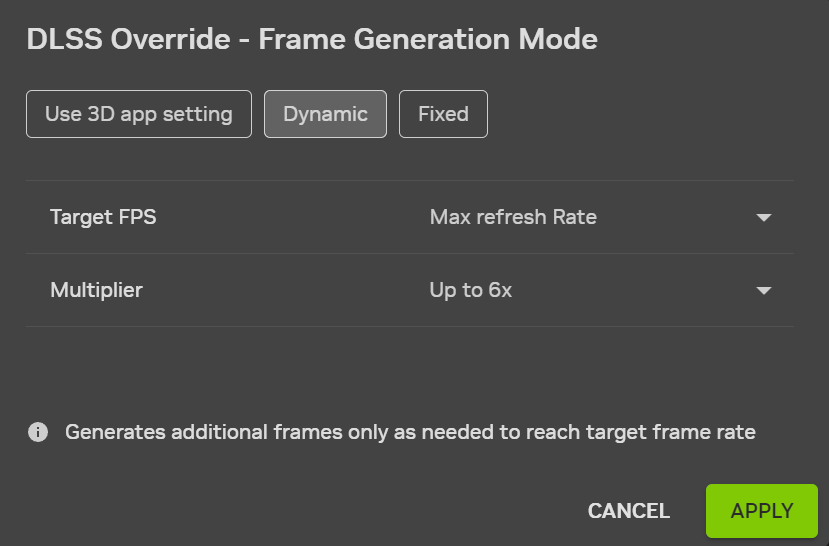 DLSS Dynamic MFG - Mode taux de rafraîchissement max